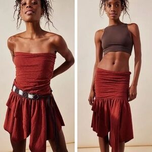 Free People Robyn Convertible Mini Tube Top Dress Tunic Top Skirt in Burnt Henna